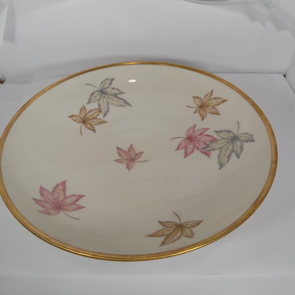 Thomas Rosenthal Germany Autumn Leaves Serving Bowl Ivory Gold Trim pedestal